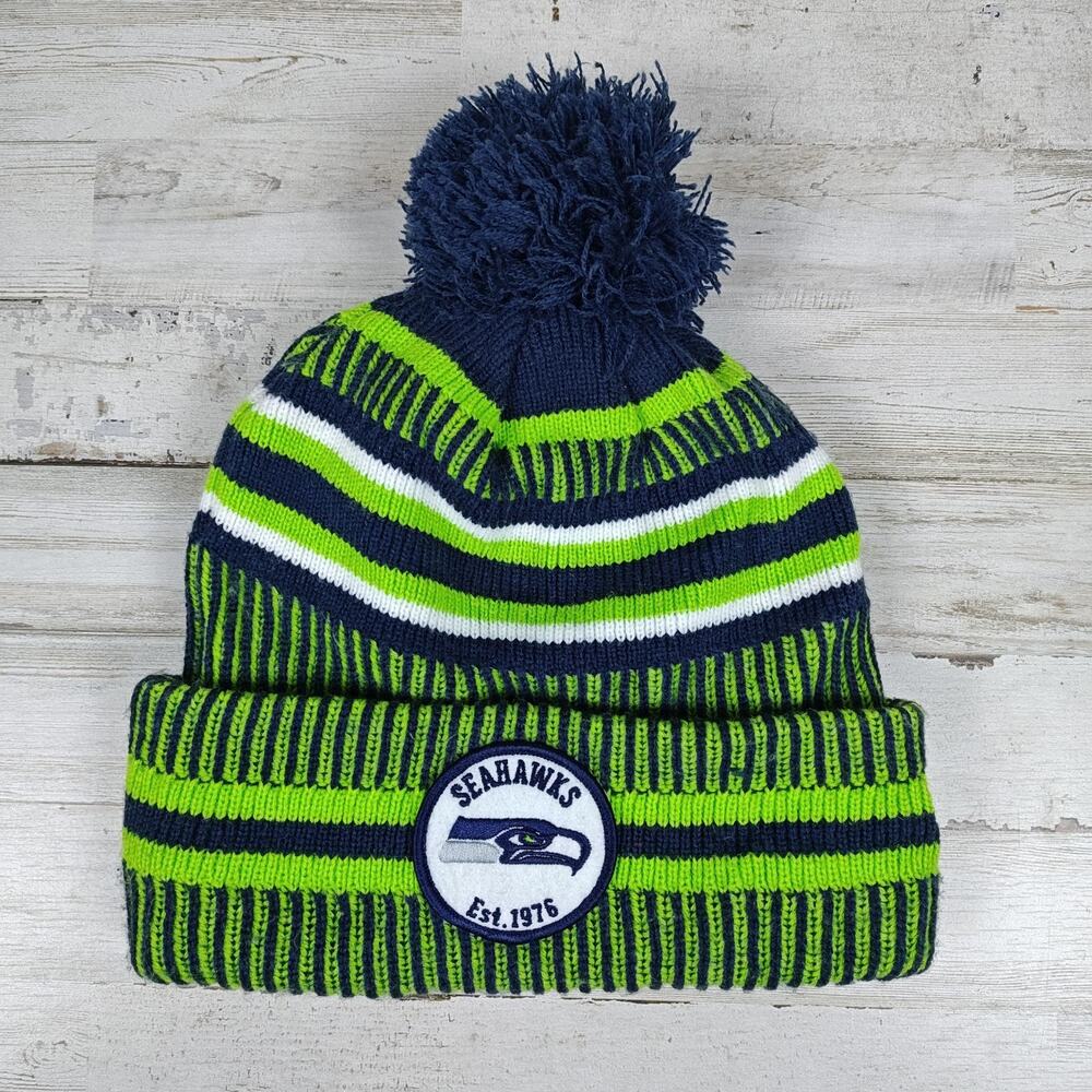 New Era Seattle Seahawks NFL 100 Beanie Pom Knit Hat Blue Green OSFM 2019